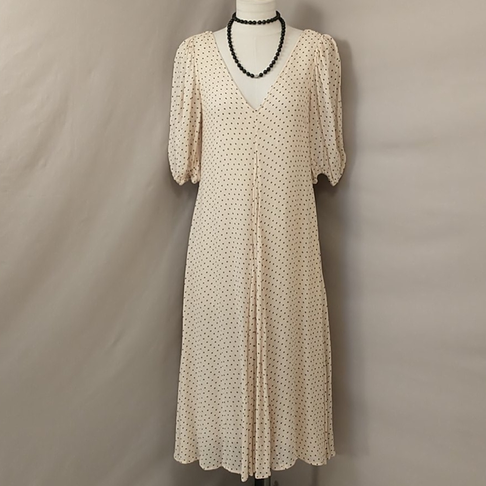 Feminine Polka Dot Midi Dress High Quality Euro Scandinavian Design Ganni Deep V
